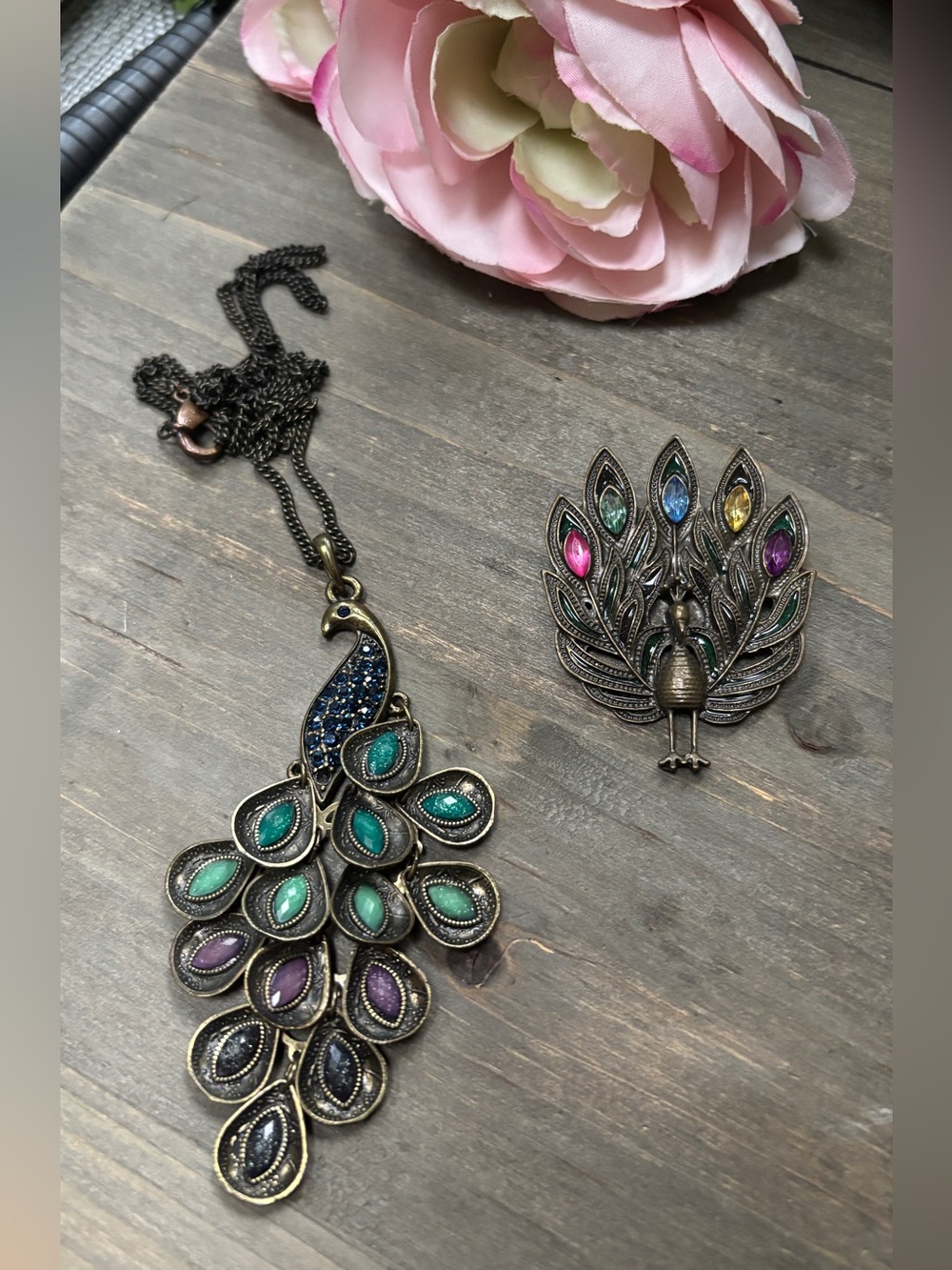 Peacock Brooch and Peacock Necklace